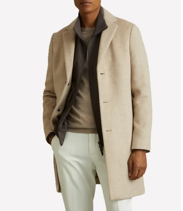 Palm Knit Wool Blend Beige Overcoat