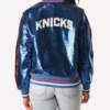 Women's New York Knicks Sequin Blue Bomber Jacket