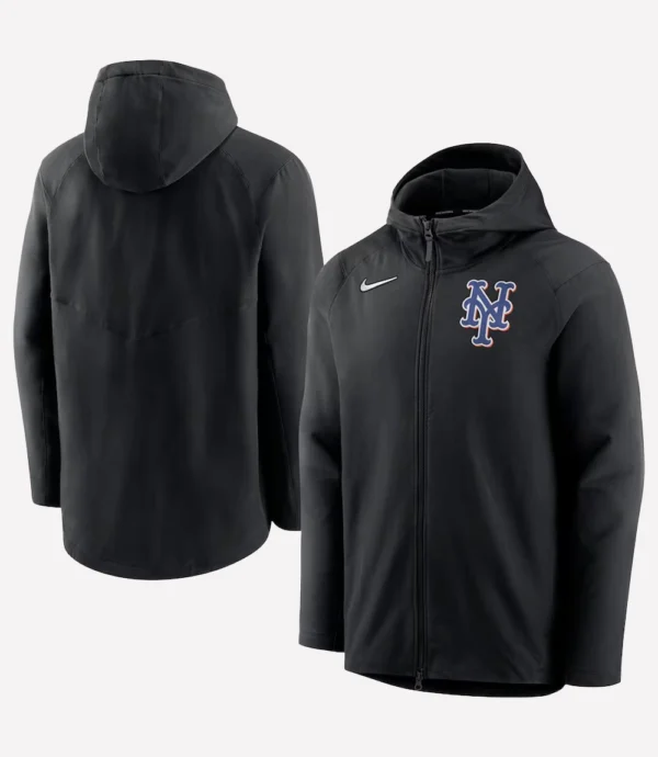 New York Mets Authentic Collection Performance Raglan Full-Zip Hoodie Jacket Black