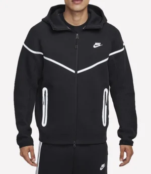 Tech Windrunner Reflective Design Details Fleece Black Full-Zip Jacket