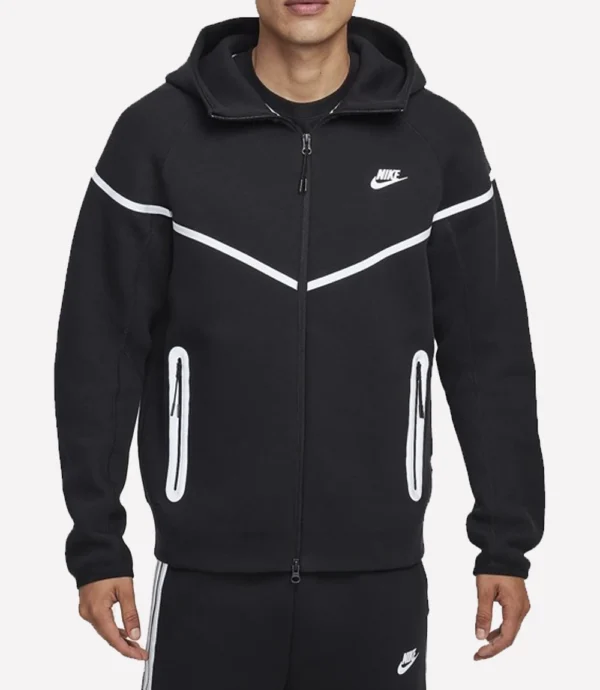 Tech Windrunner Reflective Design Details Fleece Black Full-Zip Jacket