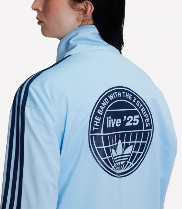 Shop Oasis x Adidas Full-Zip 3 Stripes Sky Blue Track Jacket