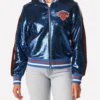 New York Knicks The Wild Collective Women's Sequin Bomber Full-Zip Blue Jacket