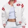 San Francisco 49ers Starter Women's Full Count Full-Snap Cream Satin Varsity Jacket