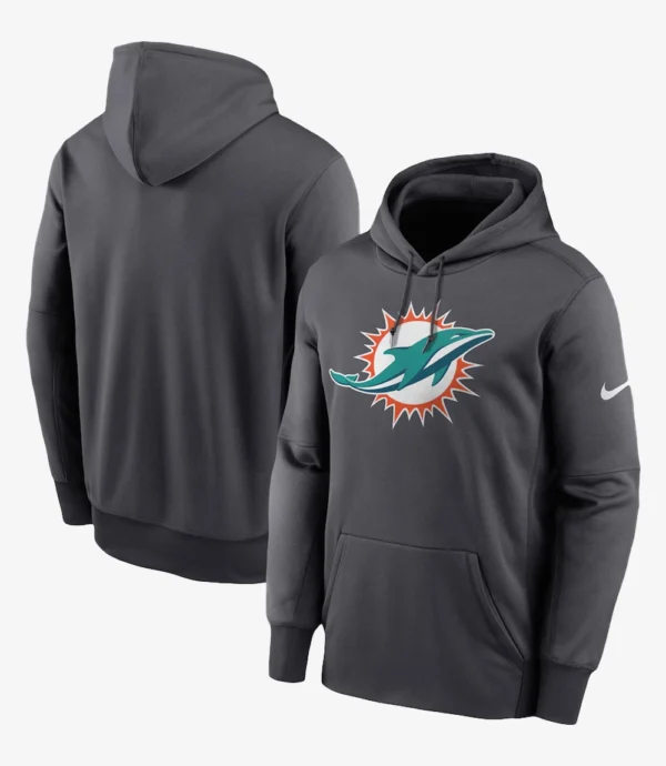 Miami Dolphins Anthracite Toss Sweep Performance Grey Hoodie For Unisex