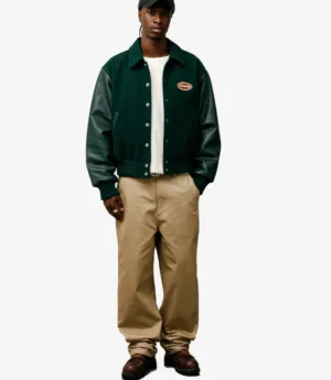 New Stussy Script Oval Green Varsity Jacket