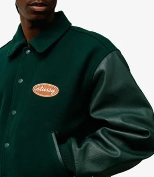 Stussy Script Oval Green Varsity Jacket