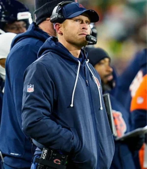 Coach Ben Johnson Chicago Bears 2025 Nike Navy Blue Sideline Bomber Jacket