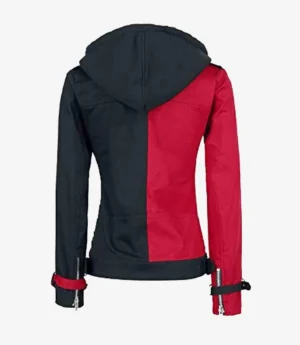 Harley Quinn Biker Style Black and Red Hoodie Jacket
