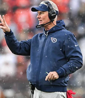 Mike McCoy 2025 Tennessee Titans Nike Sideline Navy Blue Bomber Jacket