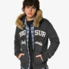 Faux Fur Trim Zip-Up Big Sur Graphic Hoodie