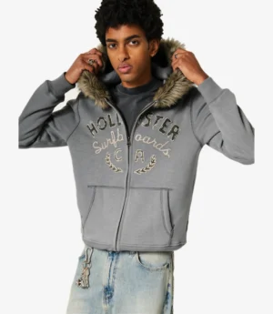 Stylish-Faux-Fur-Trim-Zip-Up-Hoodie-with-Logo-Graphic